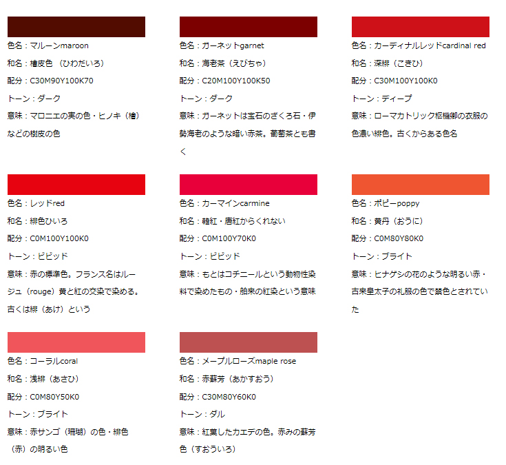 タペストリーの卸-8種類の赤系の色見本をご紹介致します
