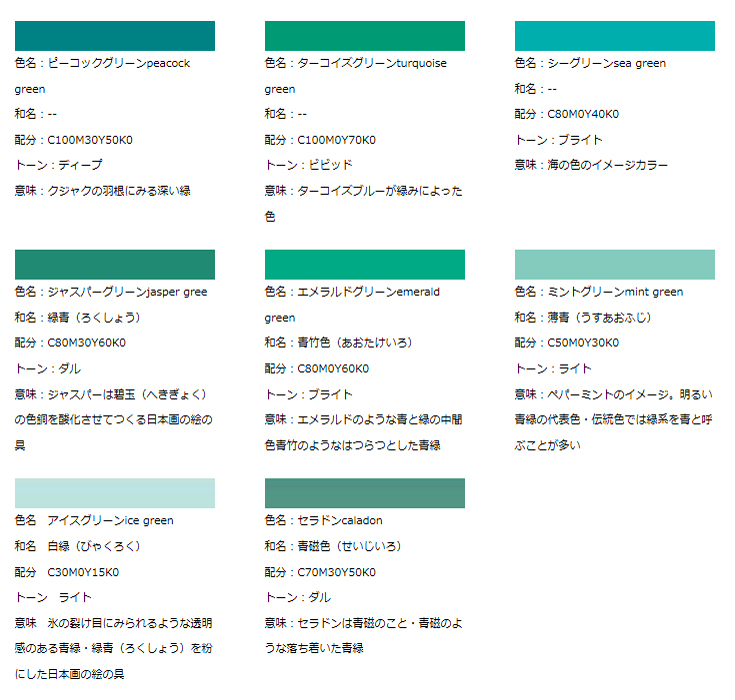 タペストリーの卸-8種類の青緑系の色見本をご紹介致します