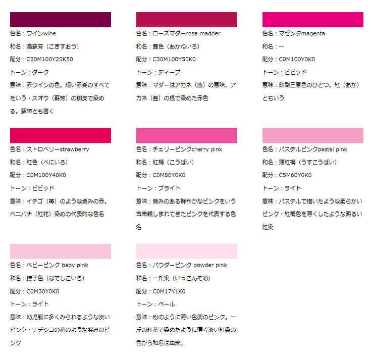 桃色系の色見本 タペストリーの卸